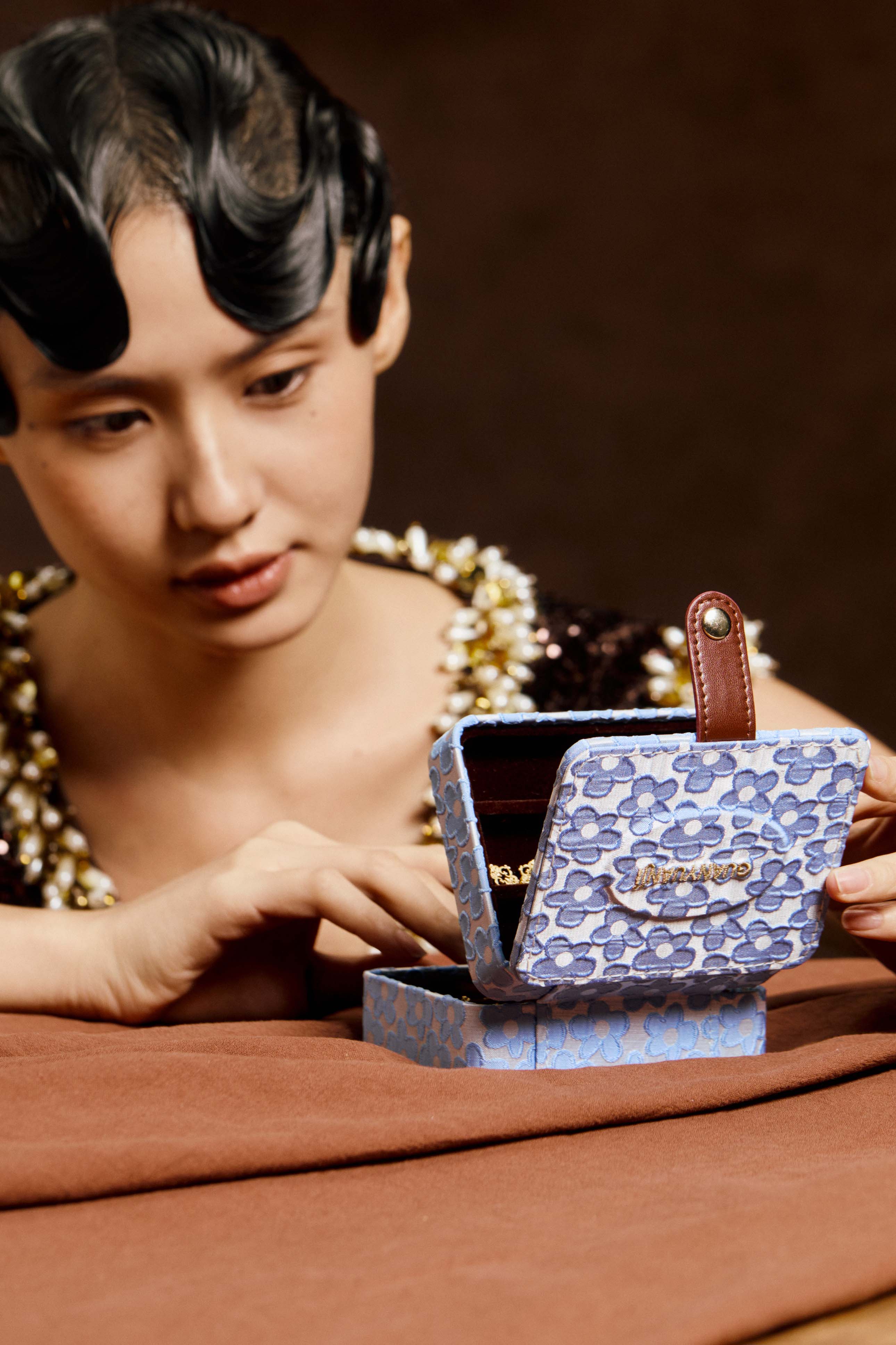 Travel Jewelry case- Cerulean blossom